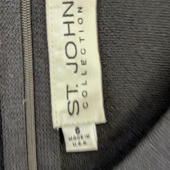 St. John Vintage Navy Blue Knit Short Sleeve Sheath V Neck Dress Size 6 - Picture 4 of 7